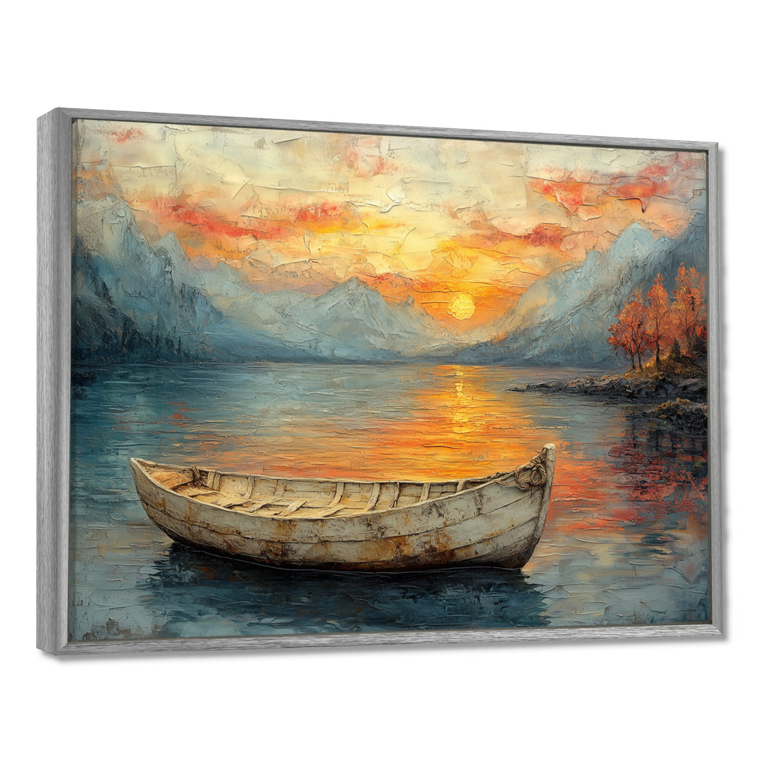 Yellow Vikings Boat Sunset Voyage On The Fjord - Vikings Boat Canvas Wall Art