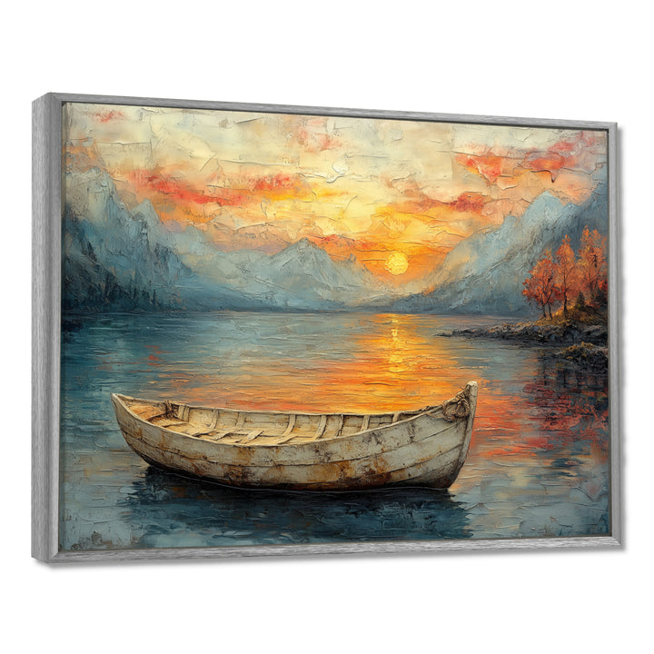 Yellow Vikings Boat Sunset Voyage On The Fjord - Vikings Boat Canvas Wall Art