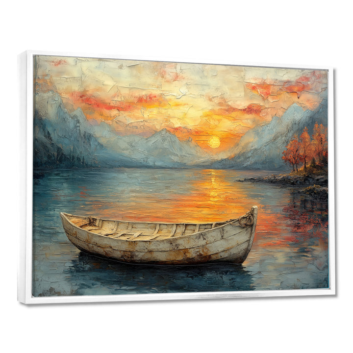 Yellow Vikings Boat Sunset Voyage On The Fjord - Vikings Boat Canvas Wall Art