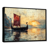 Red Vikings Boat Viking Sailors Life At Sea - Vikings Boat Canvas Wall Art