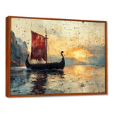 Red Vikings Boat Viking Sailors Life At Sea - Vikings Boat Canvas Wall Art