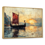 Red Vikings Boat Viking Sailors Life At Sea - Vikings Boat Canvas Wall Art