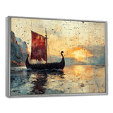 Red Vikings Boat Viking Sailors Life At Sea - Vikings Boat Canvas Wall Art