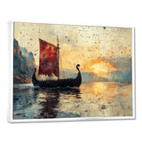 Red Vikings Boat Viking Sailors Life At Sea - Vikings Boat Canvas Wall Art