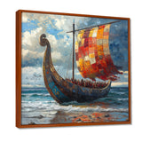 Orange Vikings Boat Viking Warriors On The Beach I - Vikings Boat Canvas Wall Art