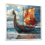 Orange Vikings Boat Viking Warriors On The Beach I - Vikings Boat Canvas Wall Art