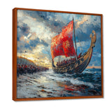 Red Vikings Boat Viking Warriors On The Beach - Vikings Boat Canvas Wall Art