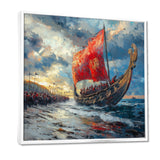 Red Vikings Boat Viking Warriors On The Beach - Vikings Boat Canvas Wall Art