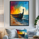 Black Vikings Boat Viking Warriors On The Beach - Vikings Boat Canvas Wall Art