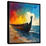 Black Vikings Boat Viking Warriors On The Beach - Vikings Boat Canvas Wall Art
