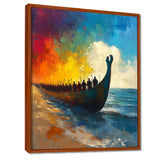 Black Vikings Boat Viking Warriors On The Beach - Vikings Boat Canvas Wall Art