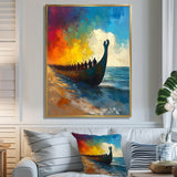Black Vikings Boat Viking Warriors On The Beach - Vikings Boat Canvas Wall Art