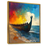 Black Vikings Boat Viking Warriors On The Beach - Vikings Boat Canvas Wall Art