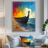 Black Vikings Boat Viking Warriors On The Beach - Vikings Boat Canvas Wall Art
