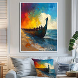 Black Vikings Boat Viking Warriors On The Beach - Vikings Boat Canvas Wall Art