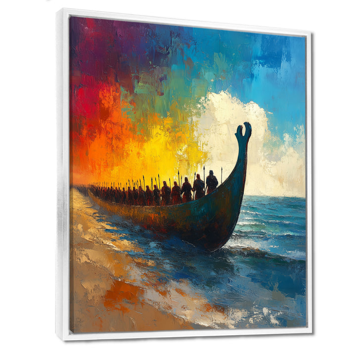 Black Vikings Boat Viking Warriors On The Beach - Vikings Boat Canvas Wall Art