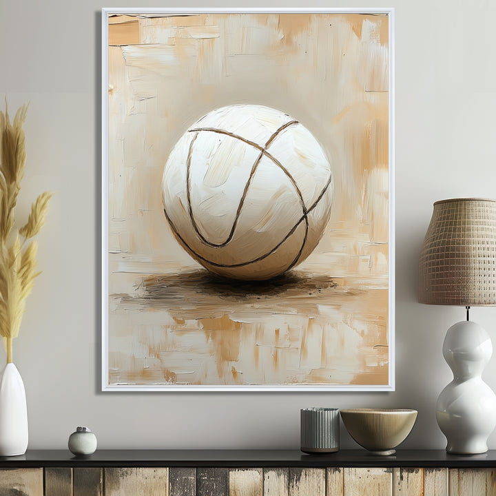 White Volleyball Ballon Minimalism Vibes - Volleyball Canvas Wall Art