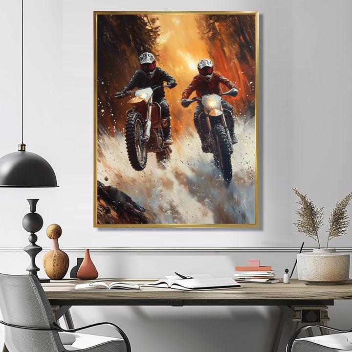 Orange Moto X Head-To-Head Accented With Black - Dirt Bike Canvas Wall Art