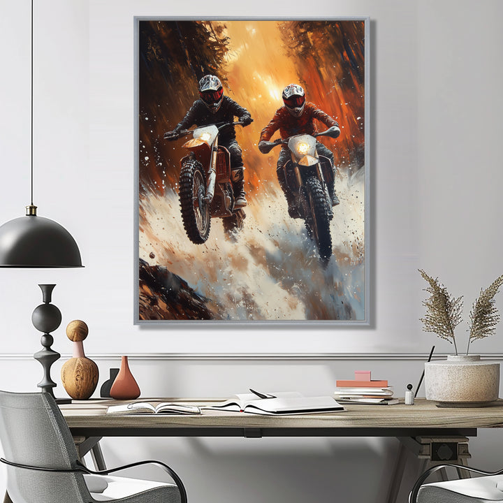 Orange Moto X Head-To-Head Accented With Black - Dirt Bike Canvas Wall Art