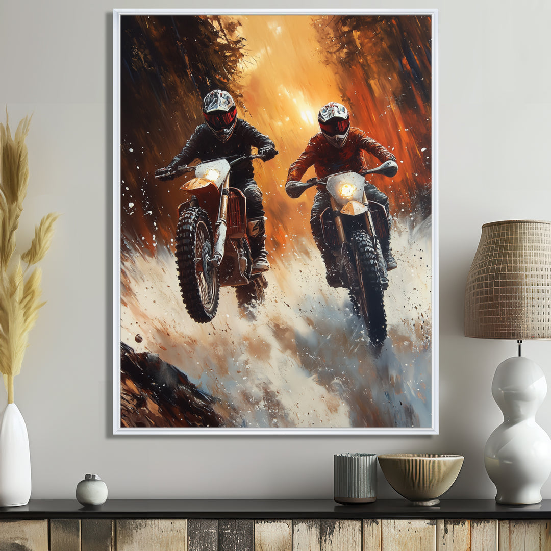 Orange Moto X Head-To-Head Accented With Black - Dirt Bike Canvas Wall Art