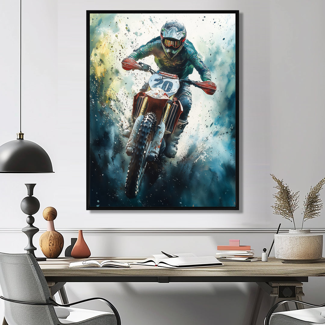 Green Moto X Step-Up Accented With Yellow I - Dirt Bike Canvas Wall Art