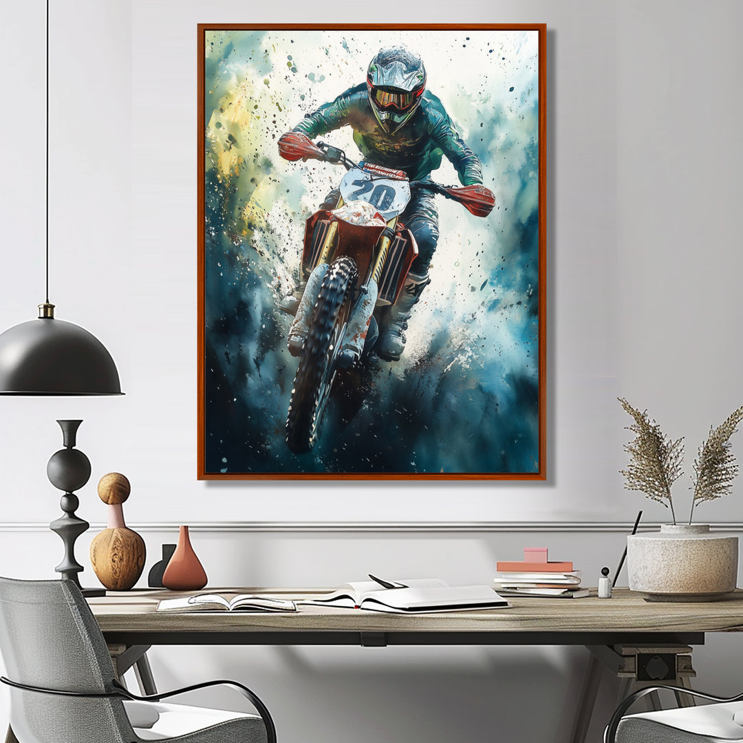 Green Moto X Step-Up Accented With Yellow I - Dirt Bike Canvas Wall Art