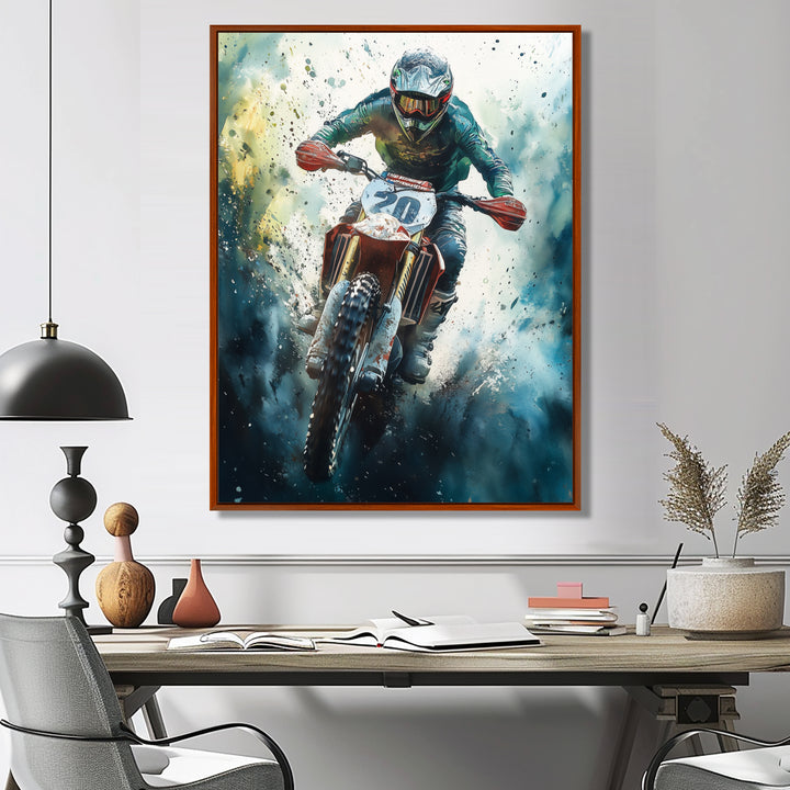 Green Moto X Step-Up Accented With Yellow I - Dirt Bike Canvas Wall Art
