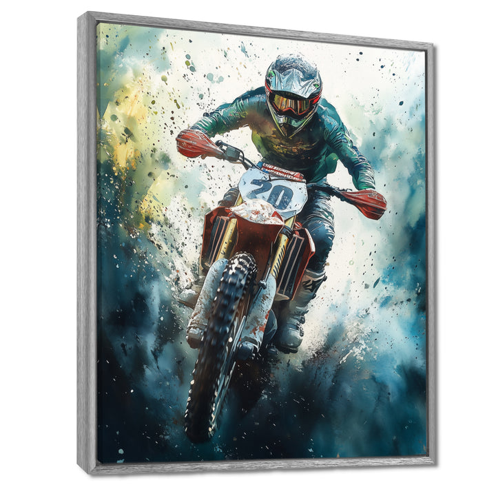 Green Moto X Step-Up Accented With Yellow I - Dirt Bike Canvas Wall Art