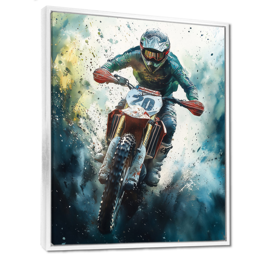 Green Moto X Step-Up Accented With Yellow I - Dirt Bike Canvas Wall Art