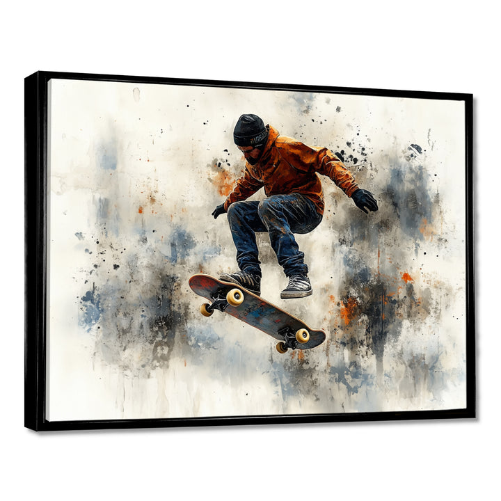 Black Skateboard Street Accented With Orange I - Skateboard Canvas Wall Art