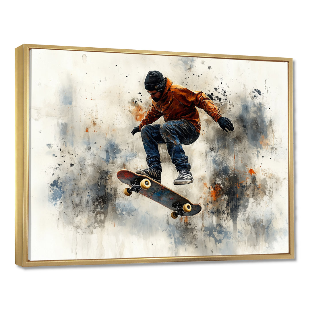 Black Skateboard Street Accented With Orange I - Skateboard Canvas Wall Art