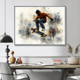 Black Skateboard Street Accented With Orange I - Skateboard Canvas Wall Art
