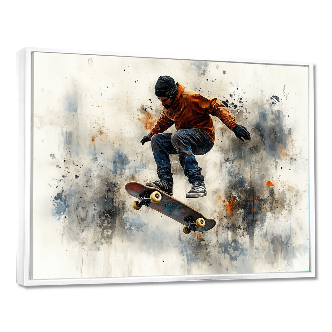 Black Skateboard Street Accented With Orange I - Skateboard Canvas Wall Art