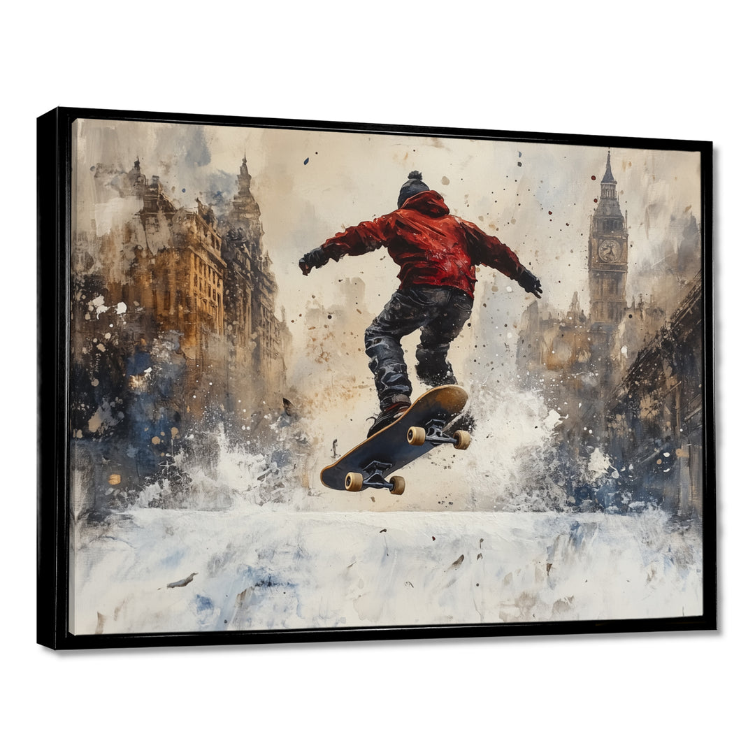 Black Skateboard Street Accented With Red - Skateboard Canvas Wall Art
