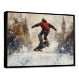 Black Skateboard Street Accented With Red - Skateboard Canvas Wall Art