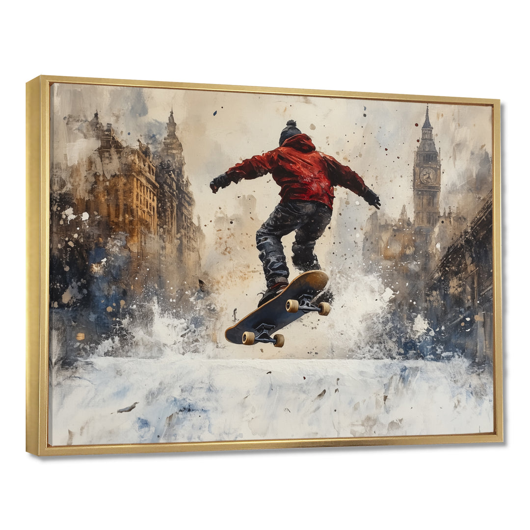 Black Skateboard Street Accented With Red - Skateboard Canvas Wall Art