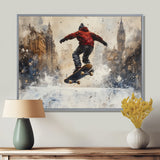 Black Skateboard Street Accented With Red - Skateboard Canvas Wall Art