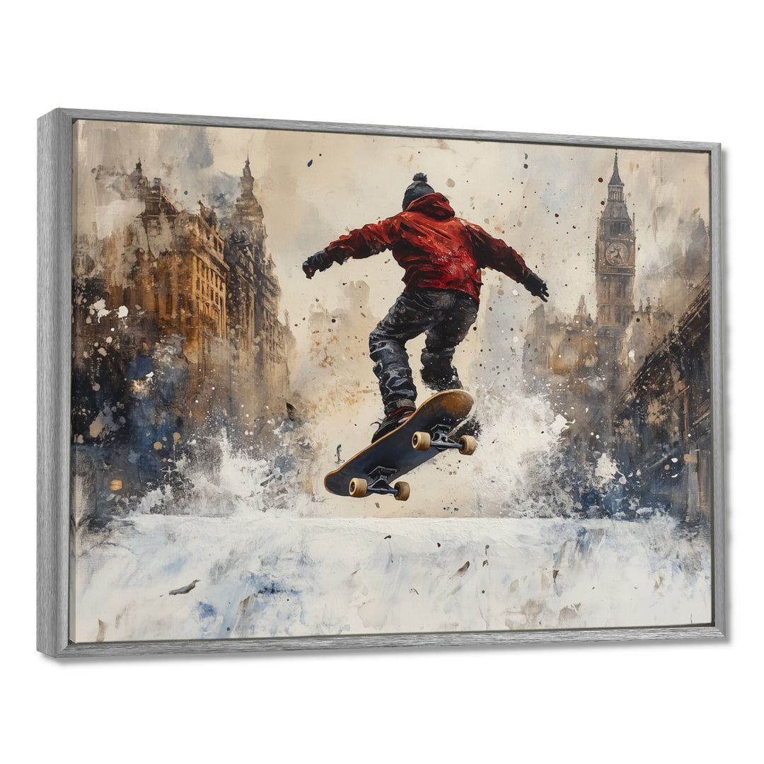 Black Skateboard Street Accented With Red - Skateboard Canvas Wall Art