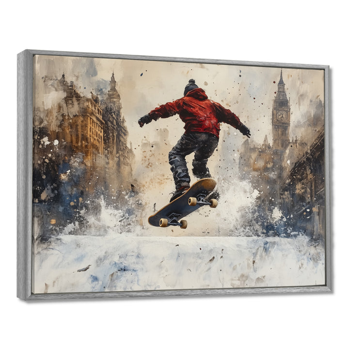 Black Skateboard Street Accented With Red - Skateboard Canvas Wall Art