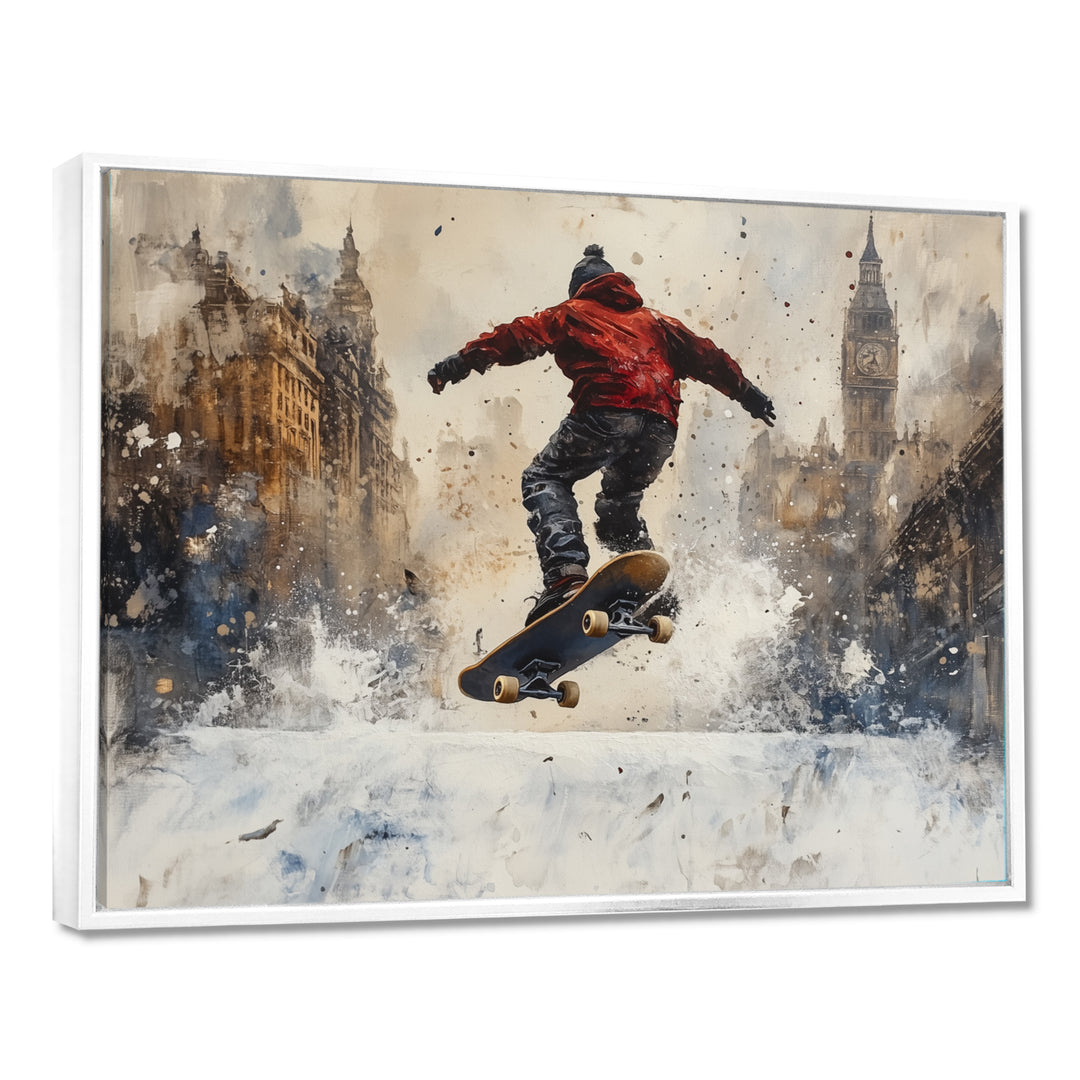 Black Skateboard Street Accented With Red - Skateboard Canvas Wall Art