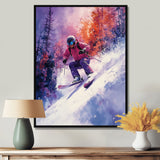 Purple Ski Slopestyle Accented With Orange I - Skiing Canvas Wall Art