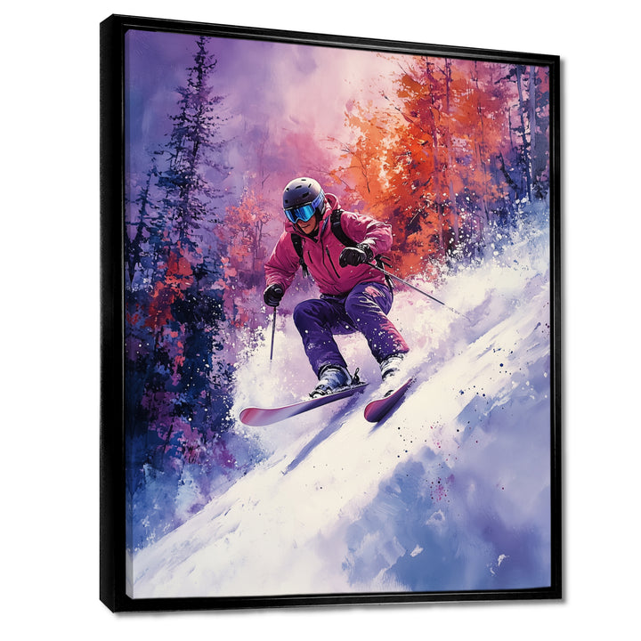 Purple Ski Slopestyle Accented With Orange I - Skiing Canvas Wall Art