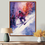 Purple Ski Slopestyle Accented With Orange I - Skiing Canvas Wall Art