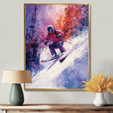 Purple Ski Slopestyle Accented With Orange I - Skiing Canvas Wall Art