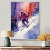 Purple Ski Slopestyle Accented With Orange I - Skiing Canvas Wall Art