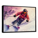 Orange Ski Slopestyle Mens Accented With Pink - Skiing Canvas Wall Art