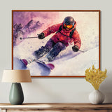 Orange Ski Slopestyle Mens Accented With Pink - Skiing Canvas Wall Art