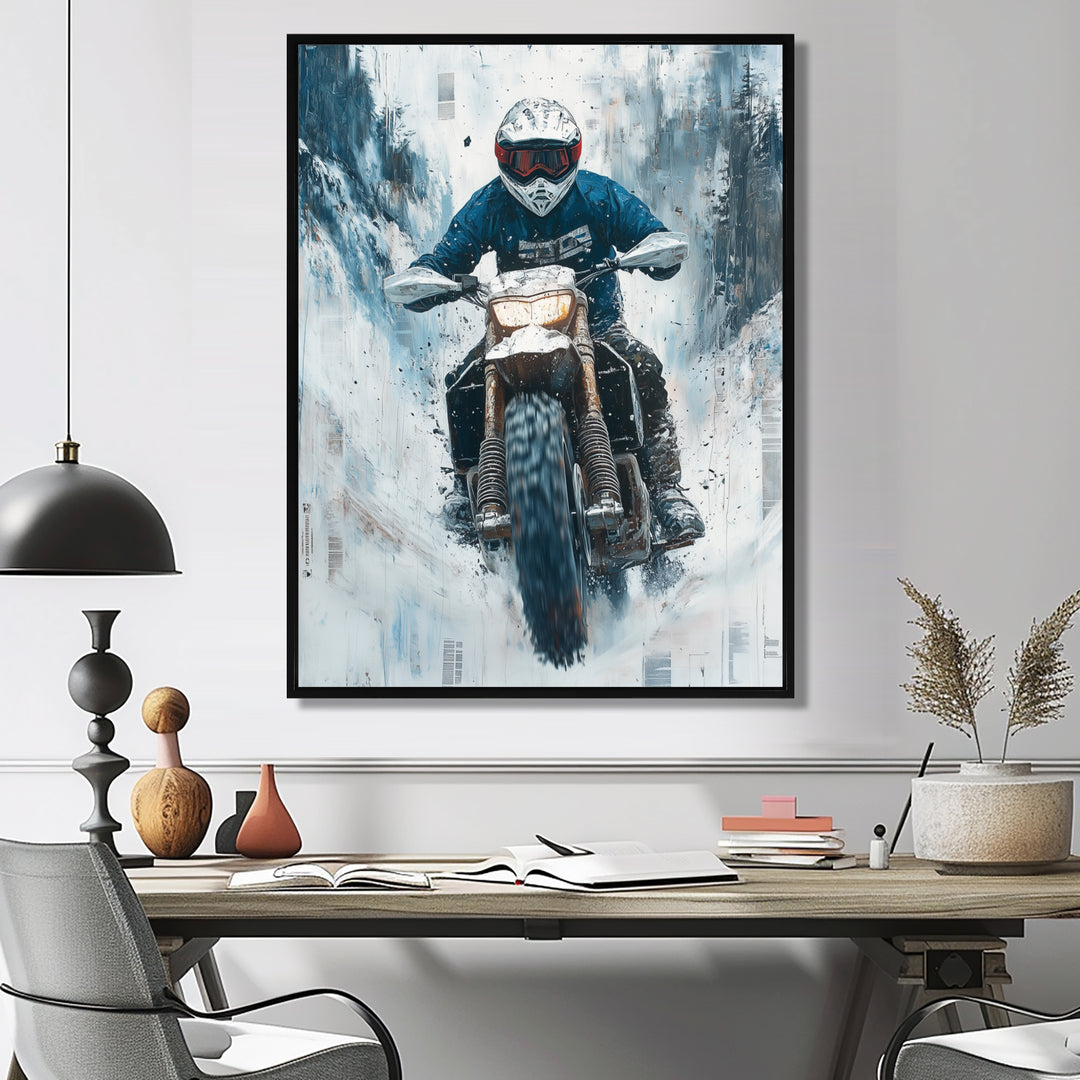 Green Snowmobile Freestyle Accented With White - Dirt Bike Canvas Wall Art