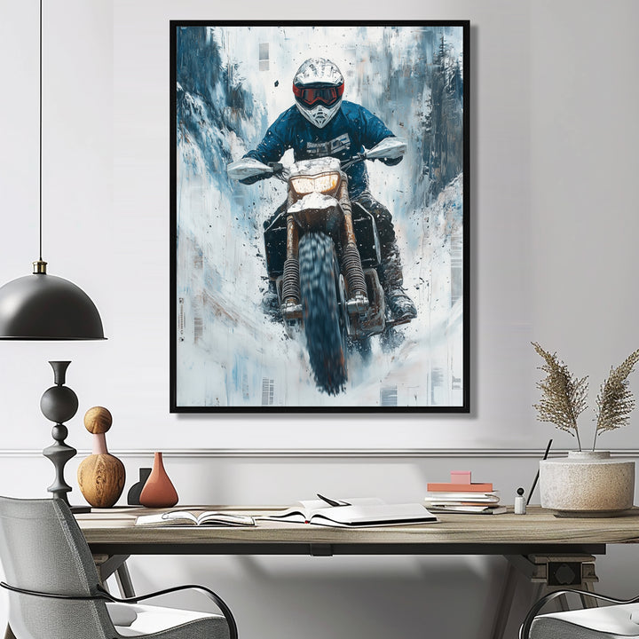 Green Snowmobile Freestyle Accented With White - Dirt Bike Canvas Wall Art