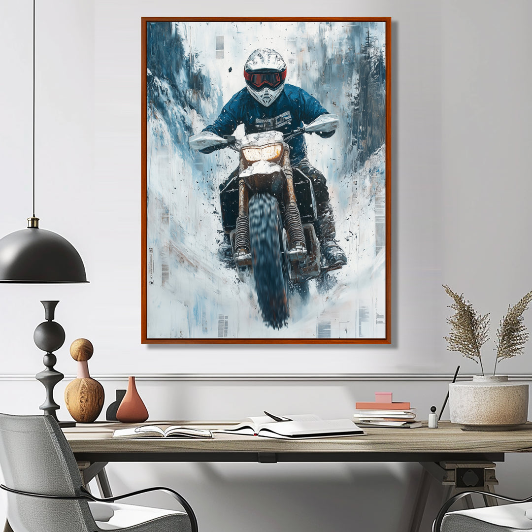 Green Snowmobile Freestyle Accented With White - Dirt Bike Canvas Wall Art